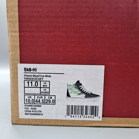 New* Vans Sk8 Hi Top Neon Green Flame Black Suede and True White Men's Size 11 - Picture 9 of 10